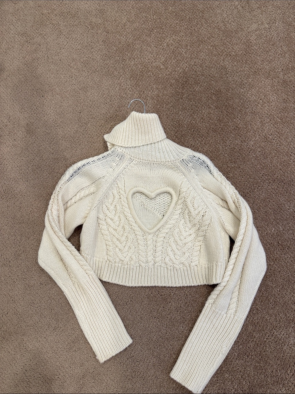 For Love & Lemons Cream Cropped Turtleneck Sweater with Heart Cutout